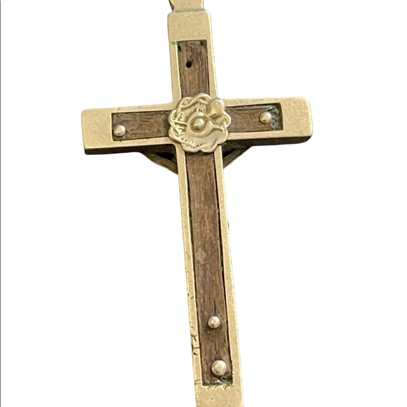 Large Antique Crucifix wood metal cross bones Catholic - Picture 3 of 4